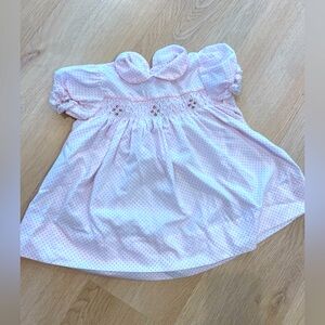 Vintage baby girl’s hand smocked pink polka dot dress